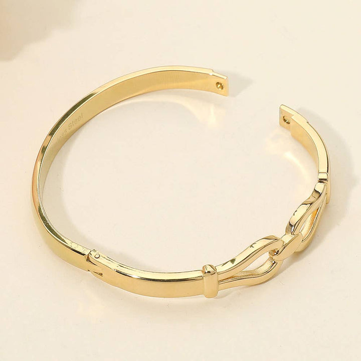 Stainless Steel Modern Link Hinged Bangle Bracelet: Gold