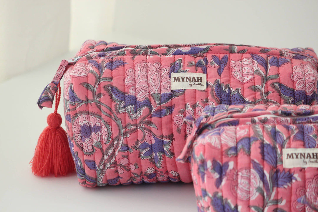 Hot Coral Floral Cosmetic Bag