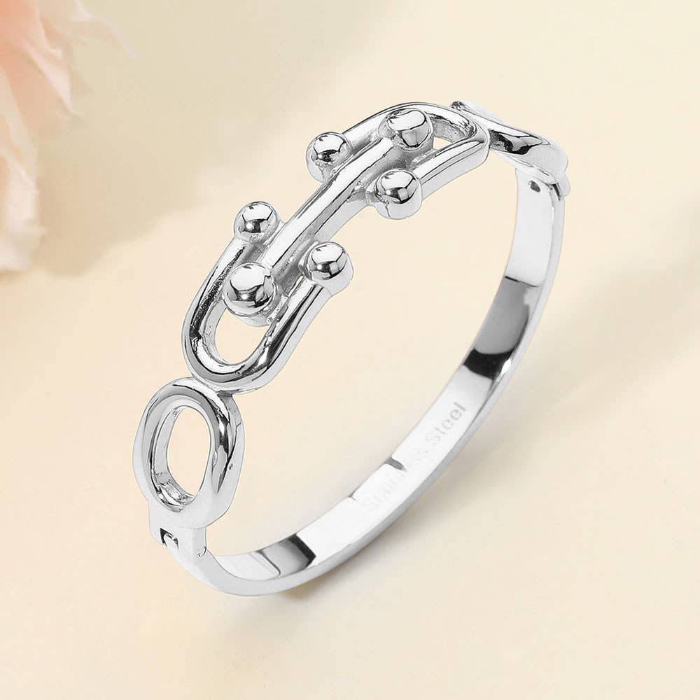 Stainless Steel Bold Link Hinged Bangle Bracelet: Silver