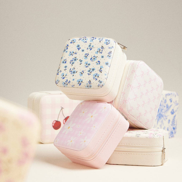 Bow Monogram Print Jewelry Box-Pink