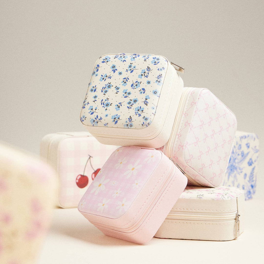 Blue Flower Pattern Jewelry Box -Travel Size: Blue / One / 5AC78030