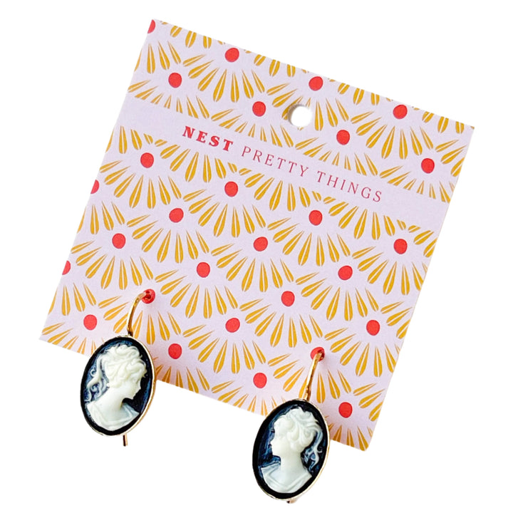Small Black Cameo Earrings