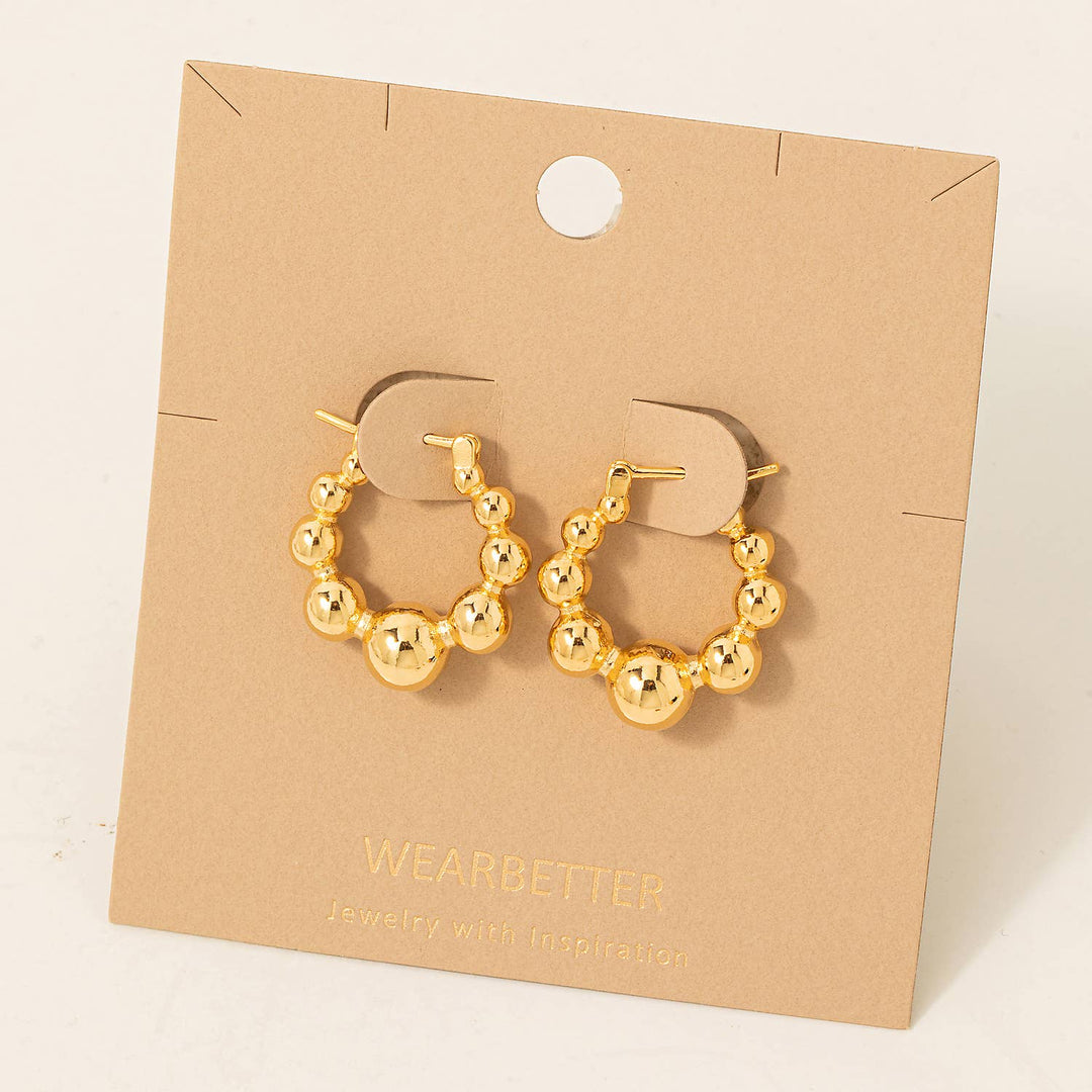 Solid Metallic Ball Bead Hoop Earrings: Gold