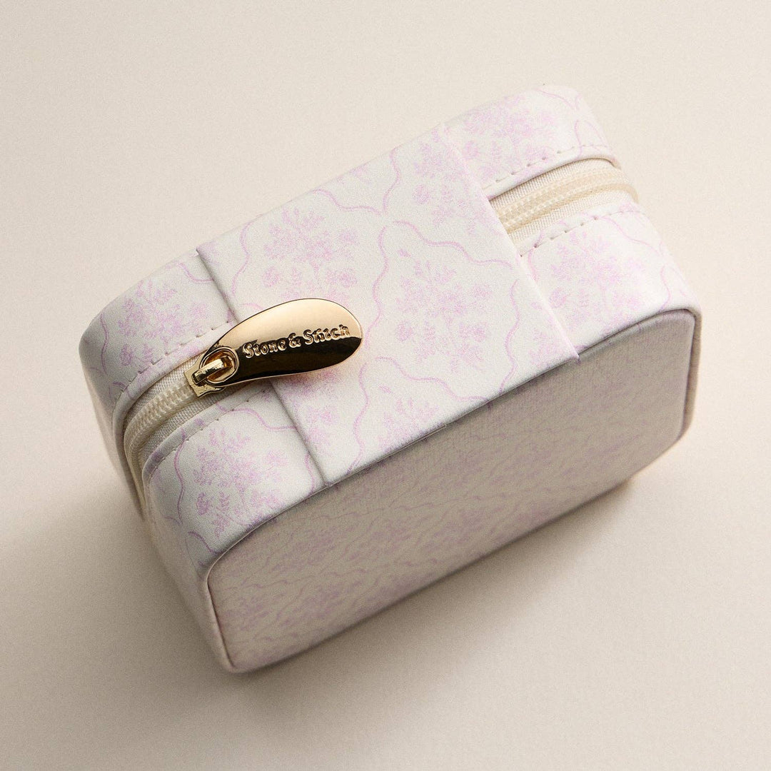 Pink Floral Travel Jewelry Case | Compact Jewelry Organizer with Mirror & Ring Slots: LPK / ONE