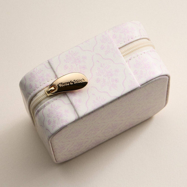 Pink Floral Travel Jewelry Case | Compact Jewelry Organizer with Mirror & Ring Slots: LPK / ONE