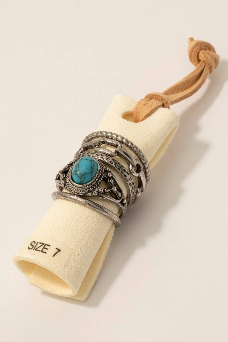 5Pc Stone Set Western Band Rings Set: ARTUQ