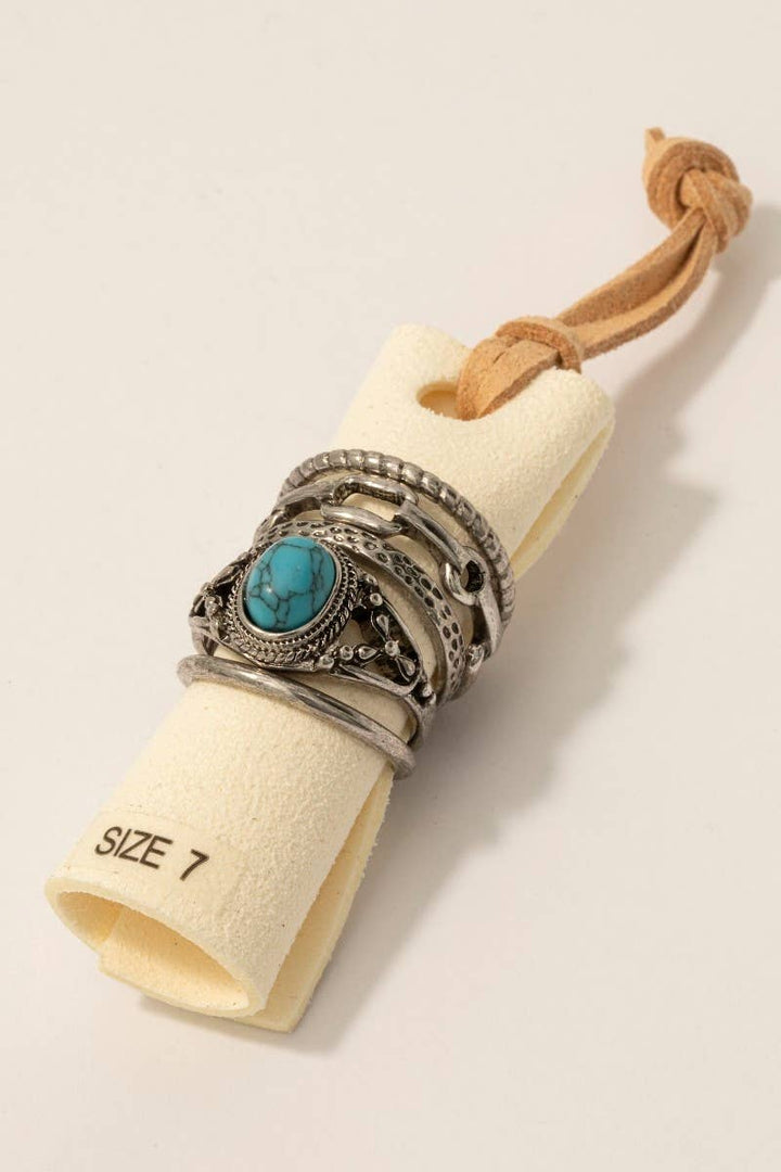 5Pc Stone Set Western Band Rings Set: ARTUQ