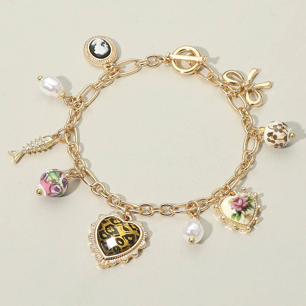 Floral Ceramic Charm Bracelet