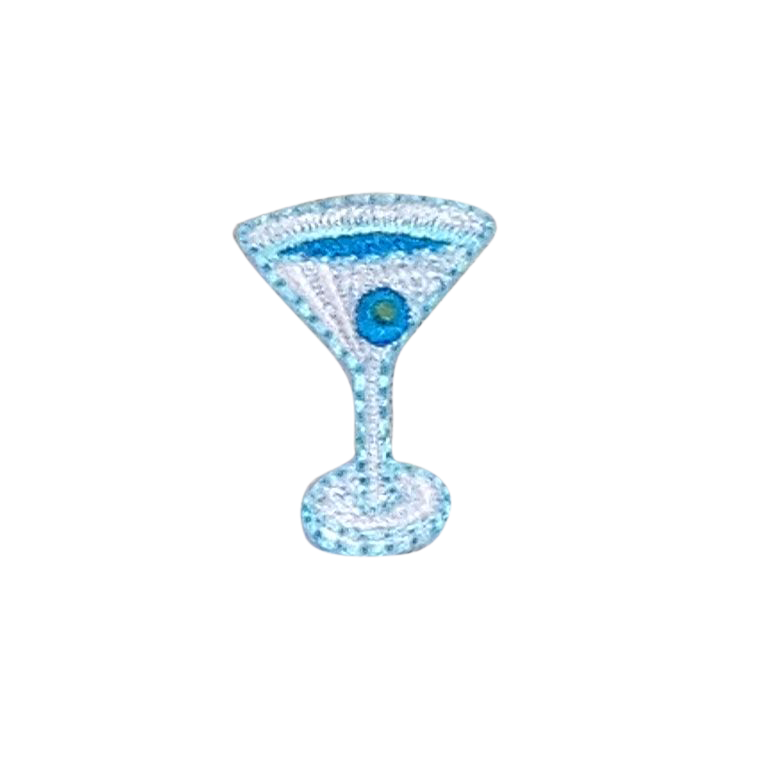 Blue Mini Martini Glass Iron-On Patch – 1" Cocktail Glass