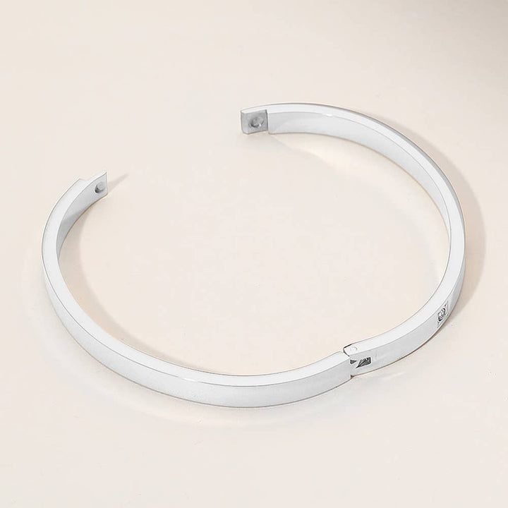 Stainless Steel Stone Paved Pointed Hinged Bangle Bracelet: Silver
