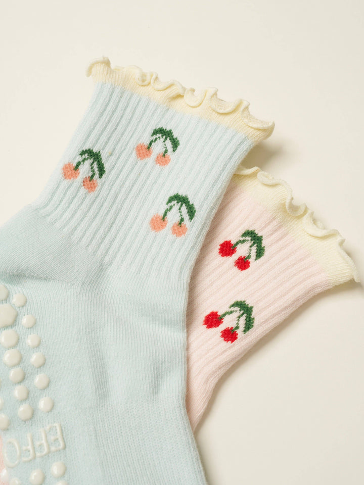 Cherry Ruffle Grip Sock: Baby Blue