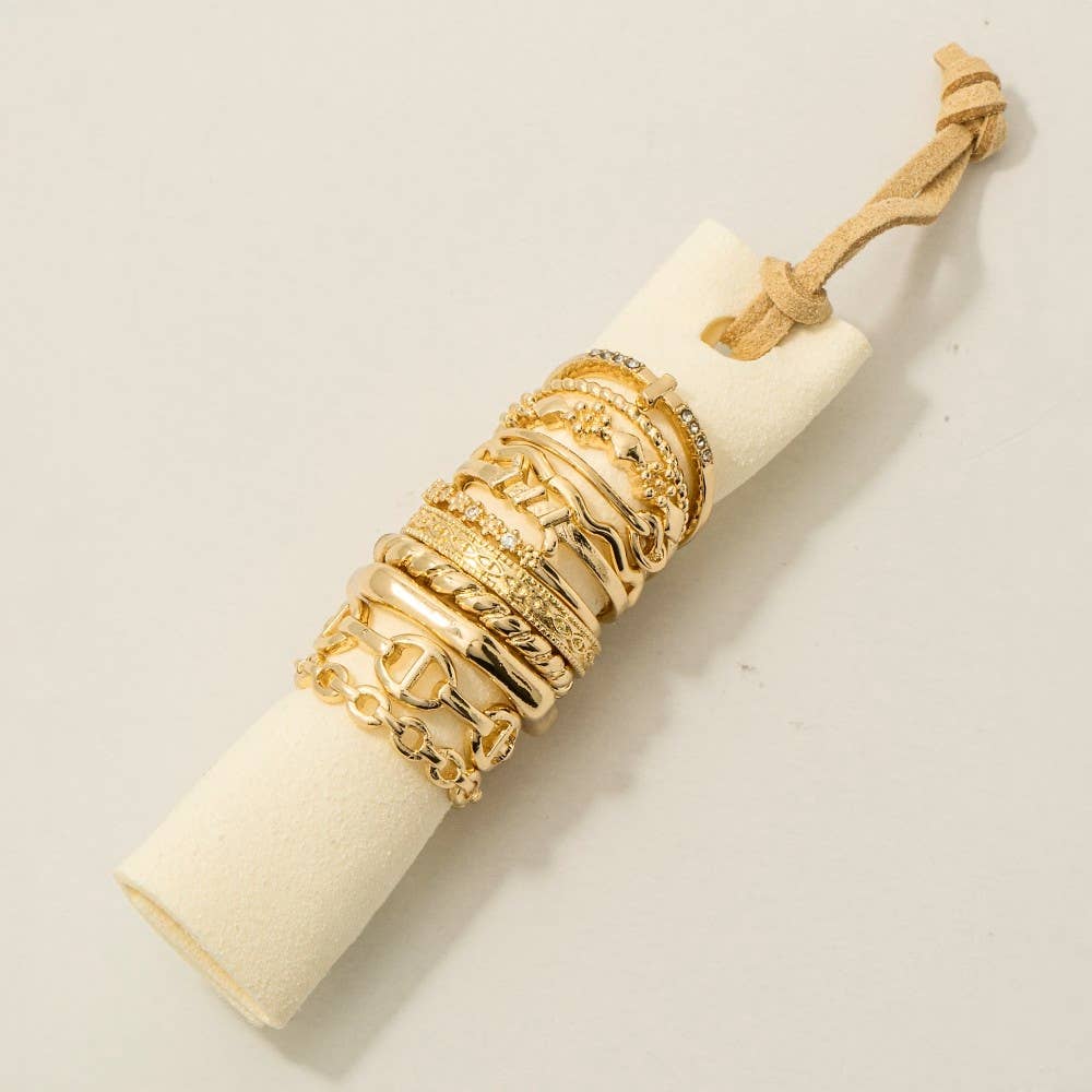 Assorted Twelve Piece Chain Ring Set: Gold