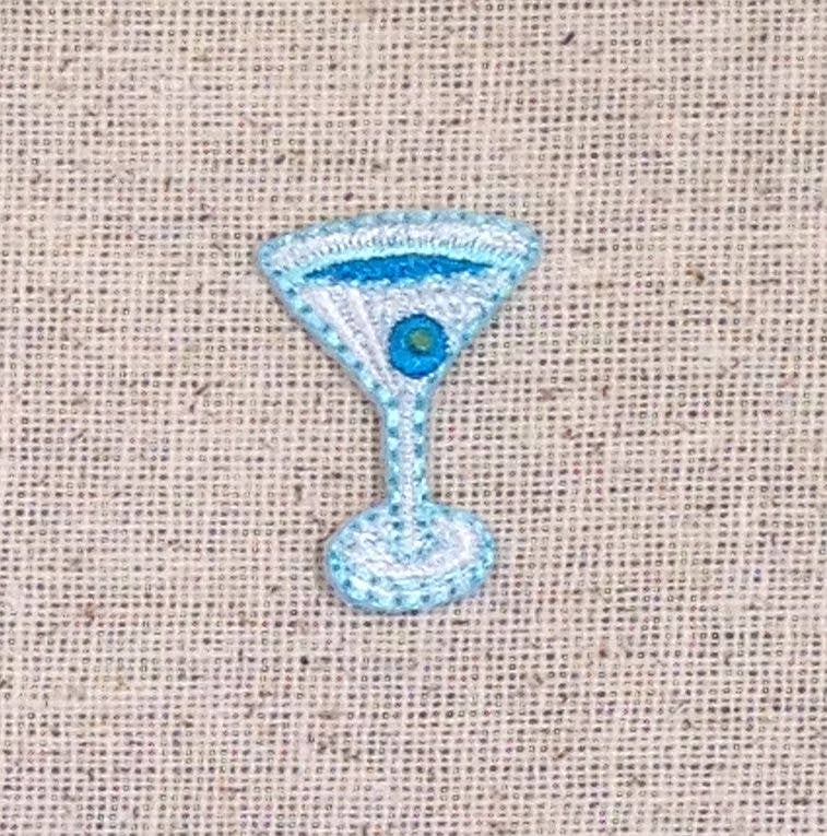 Blue Mini Martini Glass Iron-On Patch – 1" Cocktail Glass