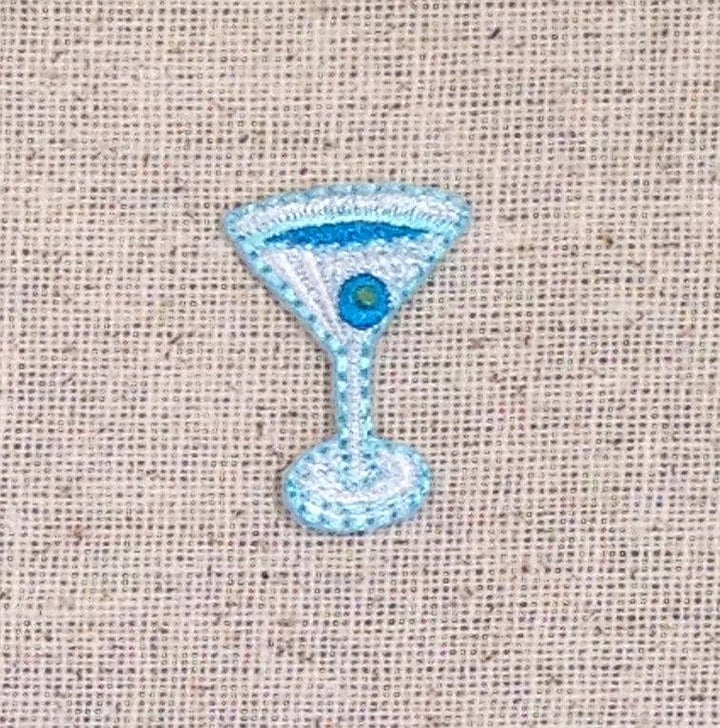 Blue Mini Martini Glass Iron-On Patch – 1" Cocktail Glass