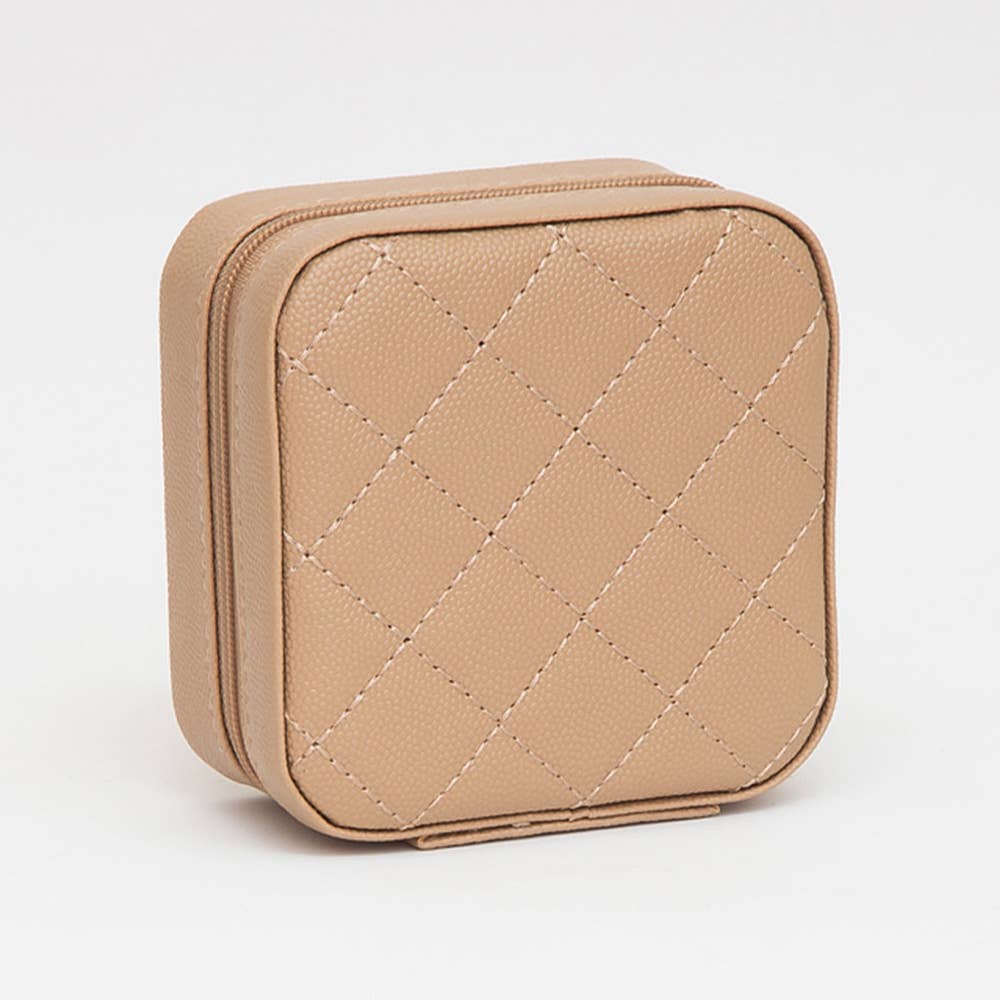 Faux Caviar Leather Portable Square Jewelry Box
: Gold