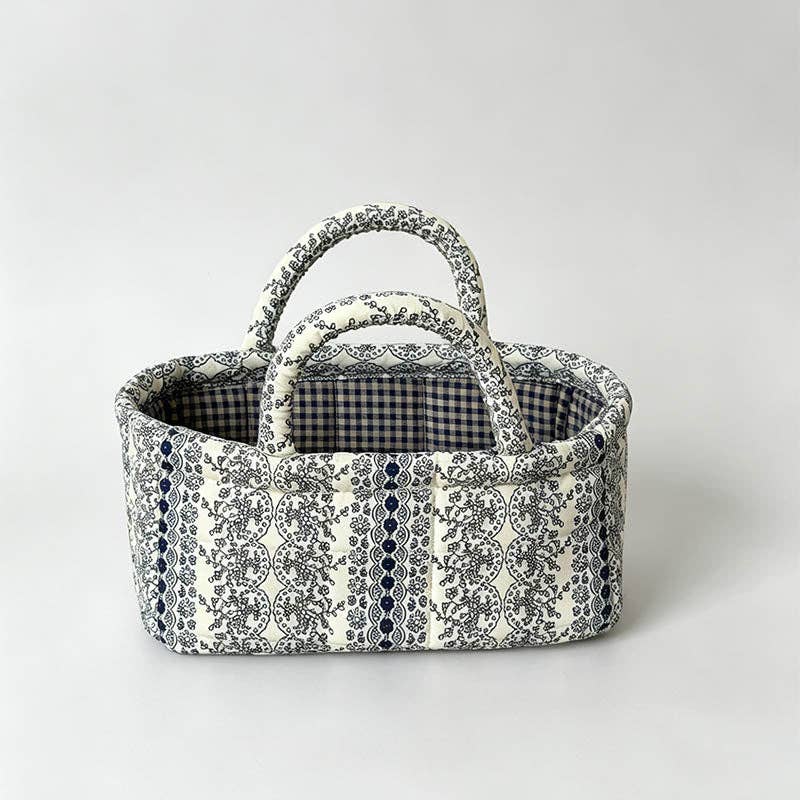Quilted Floral Storage Organizer Bag: Green Floral / One Size
