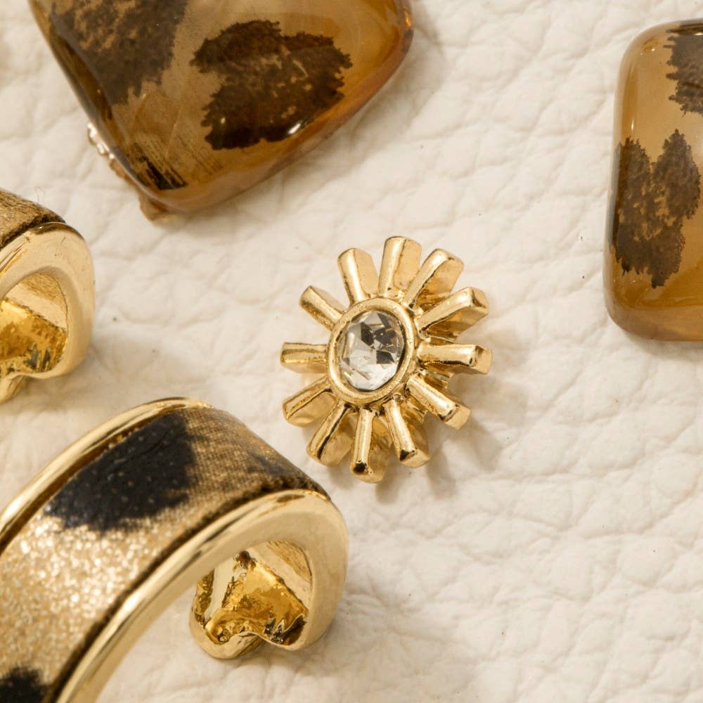 Leopard Acrylic And Pearl Mixed Earrings Set