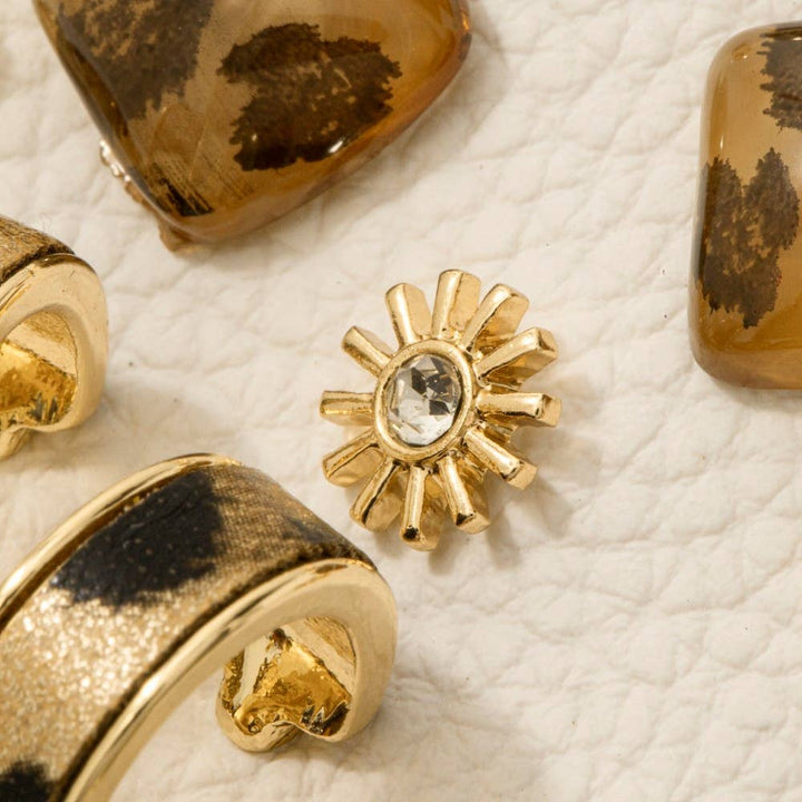 Leopard Acrylic And Pearl Mixed Earrings Set