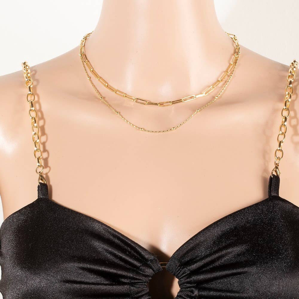 Dainty Mixed Layered Chain Necklace: Gold
