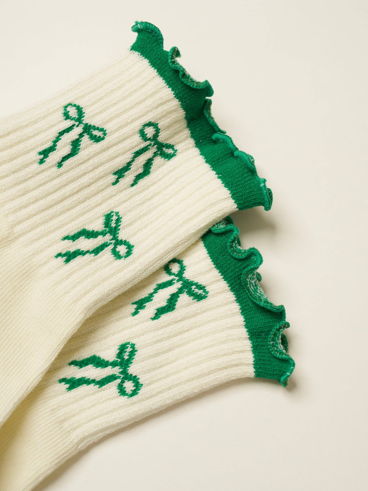 Bow Ruffle Grip Sock: Green
