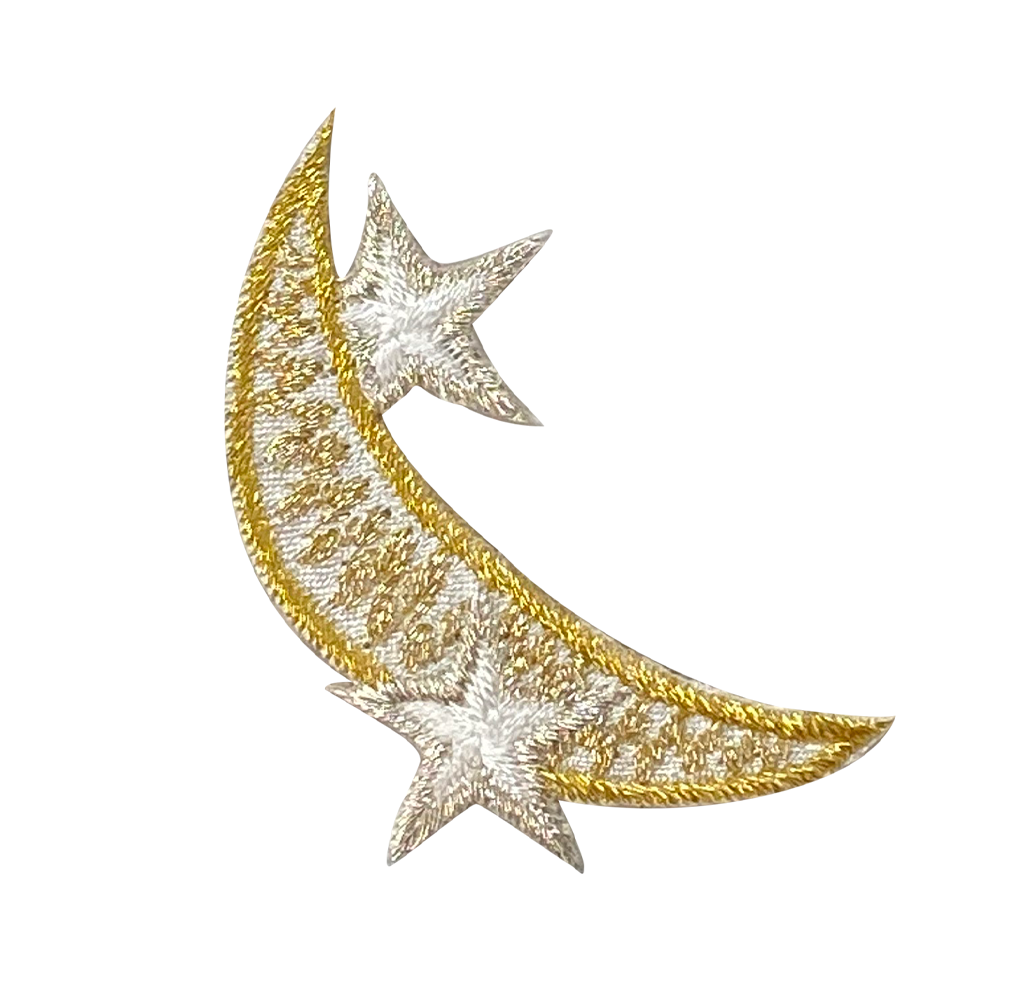 Gold Crescent Moon with Silver Stars Iron on Patch