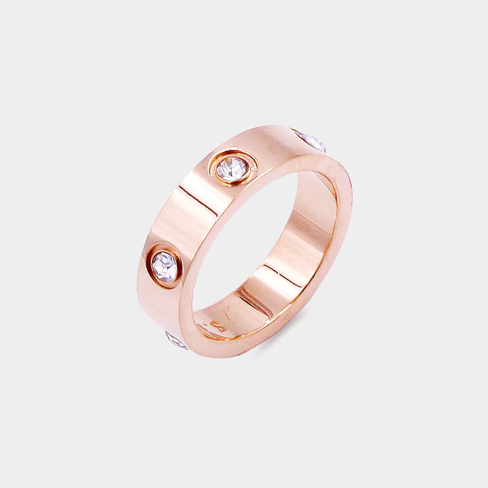 Stone Embellished Band Ring: Silver / 6