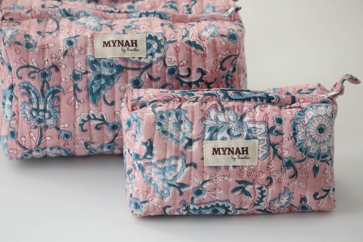 Dusty Rose/Blue Floral Cosmetic Bag