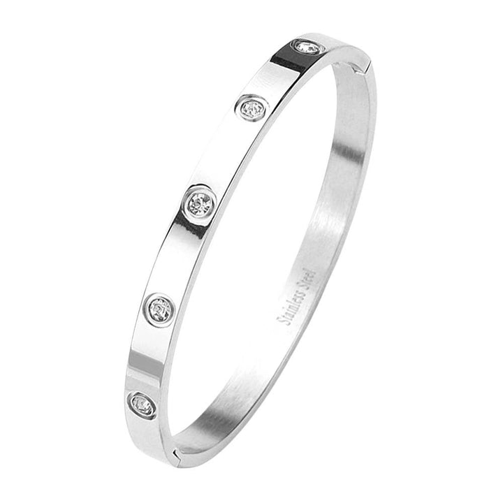 Stainless Steel Crystal Embellished Bangle Bracelet
: Gold