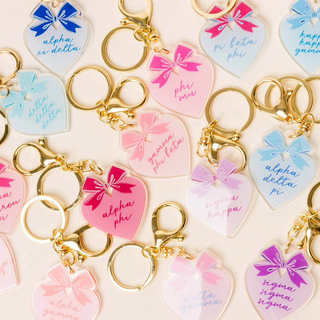 Sorority Sweetheart Bow Acrylic Keychain - 19 Chapters: Delta Delta Delta