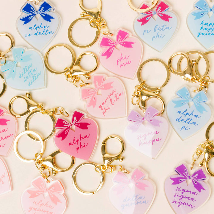 Sorority Sweetheart Bow Acrylic Keychain - 19 Chapters: Delta Delta Delta