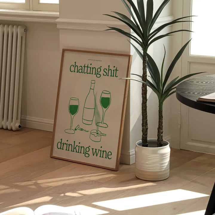 Chatting Drinking Wine Print A3