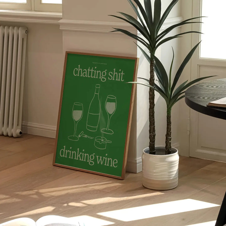 Chatting Drinking Wine Print A3