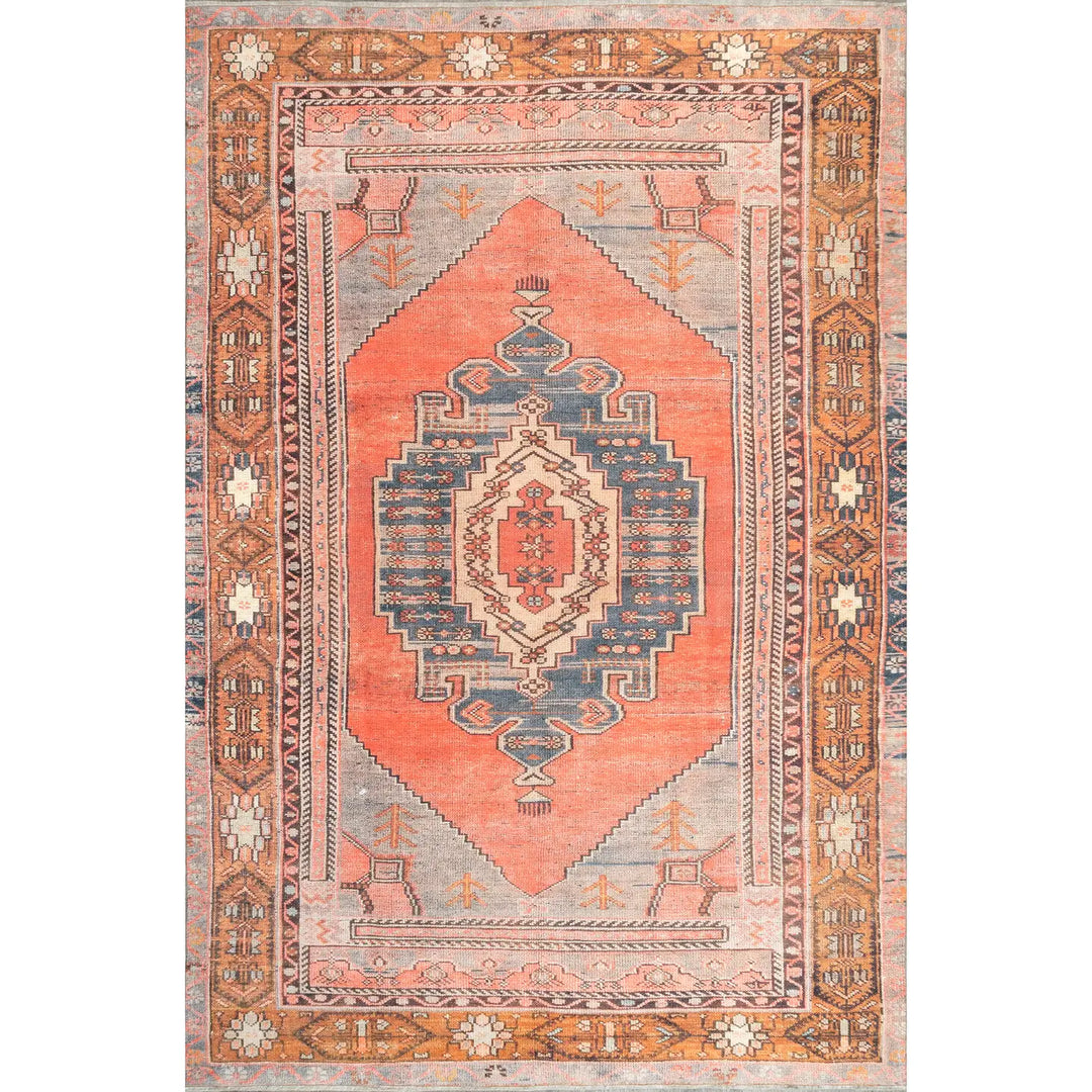 4 x 6 Orange Kamila Printed Tribal Medallion Flatweave