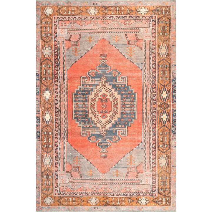4 x 6 Orange Kamila Printed Tribal Medallion Flatweave