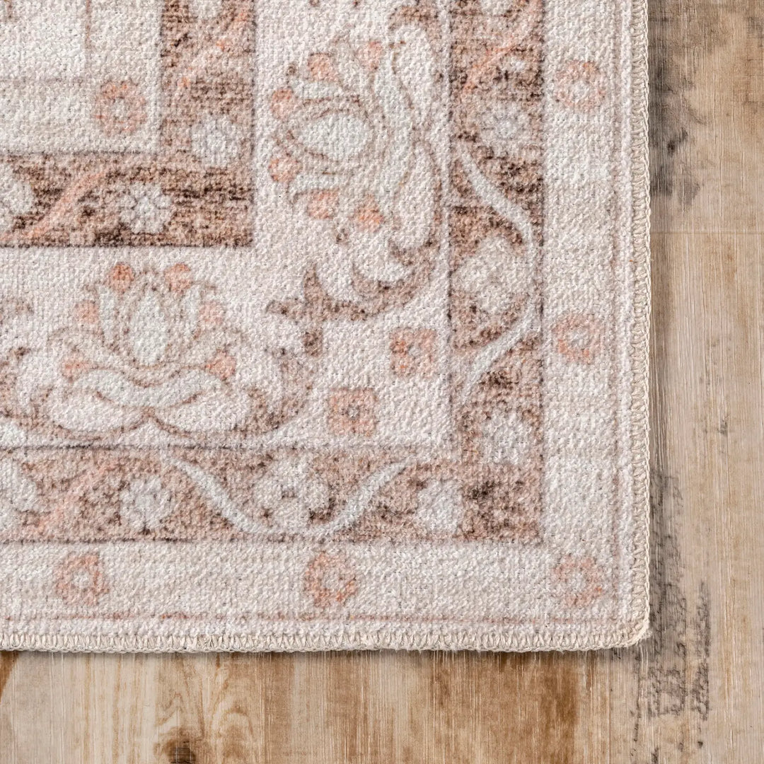 Peach Faded Rosette Runner Rug