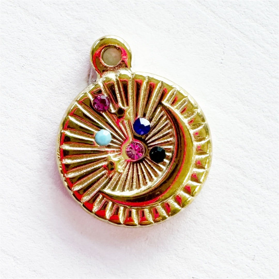 Moon Charm with Rainbow Stones