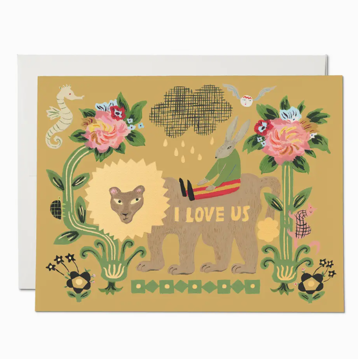 Lion and Rabbit Love Greeting Card