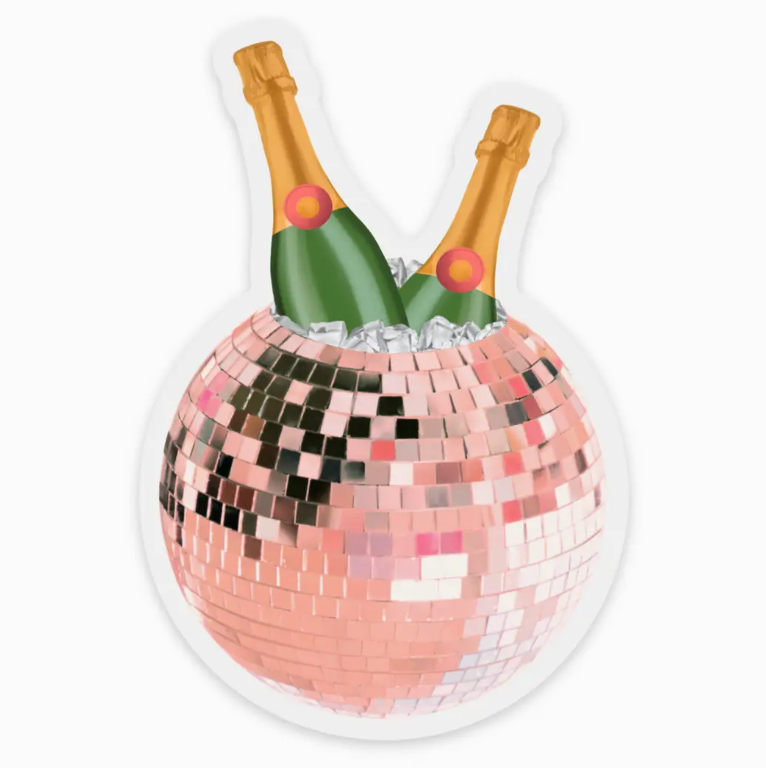 Clear Disco Ball Champagne Bottles Sticker