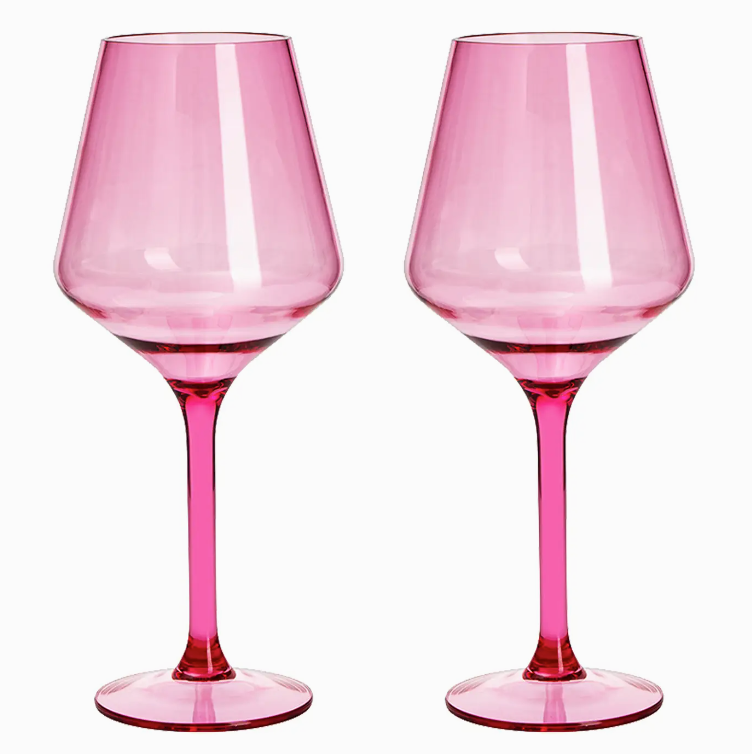 Unbreakable Acrylic, Pink Stemmed Wine Glasses