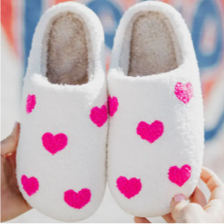 Pink Hearts All Over Cozy Slippers