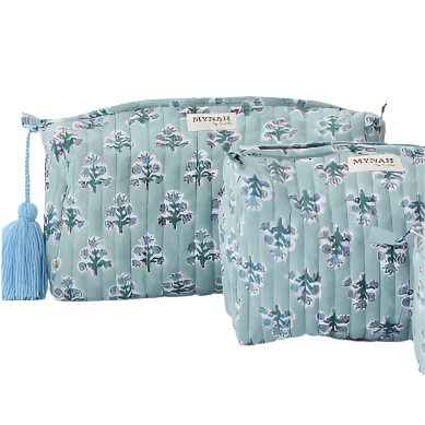Dusty Blue Motif Cosmetic Bag