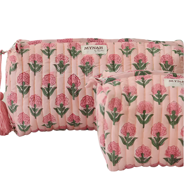 Large Blush Marigold Floral Cosmetic Bag