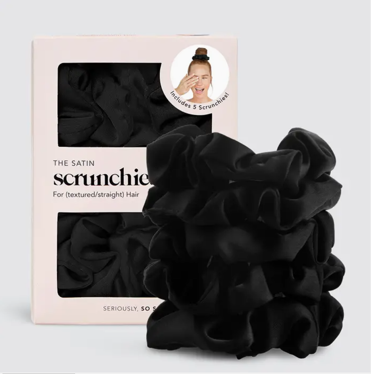 Satin Sleep Scrunchies 5pc - Black