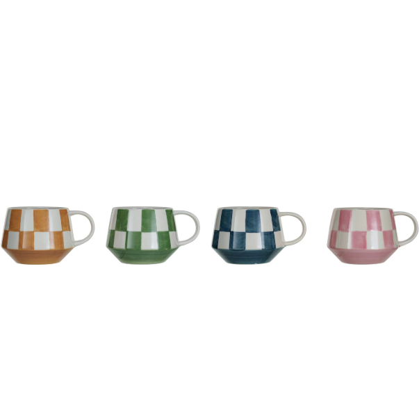 Stoneware Mug w/ Check Pattern