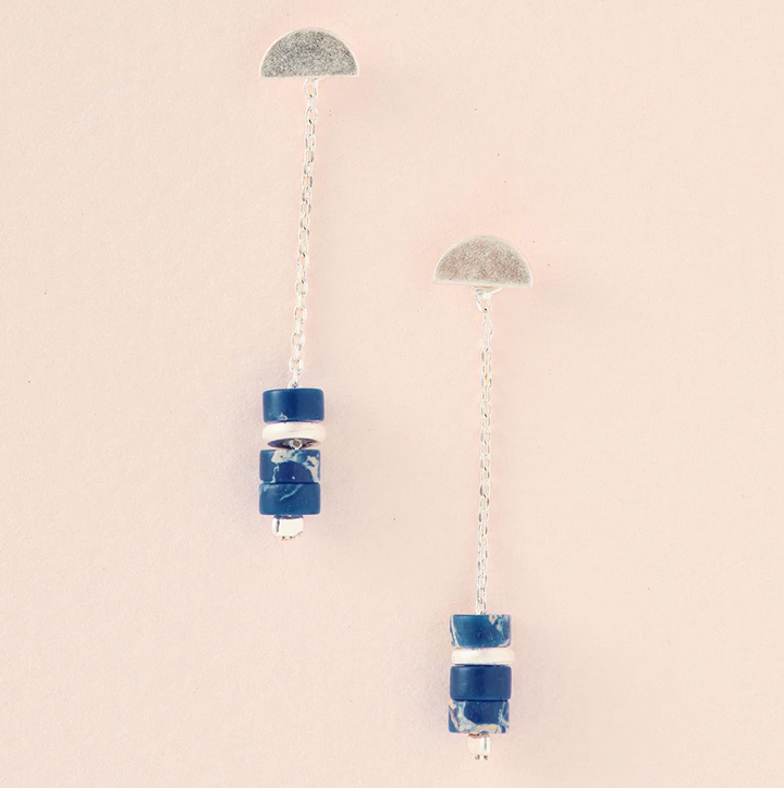 Stone Meteor Thread/Jacket Earring - Lapis/Silver