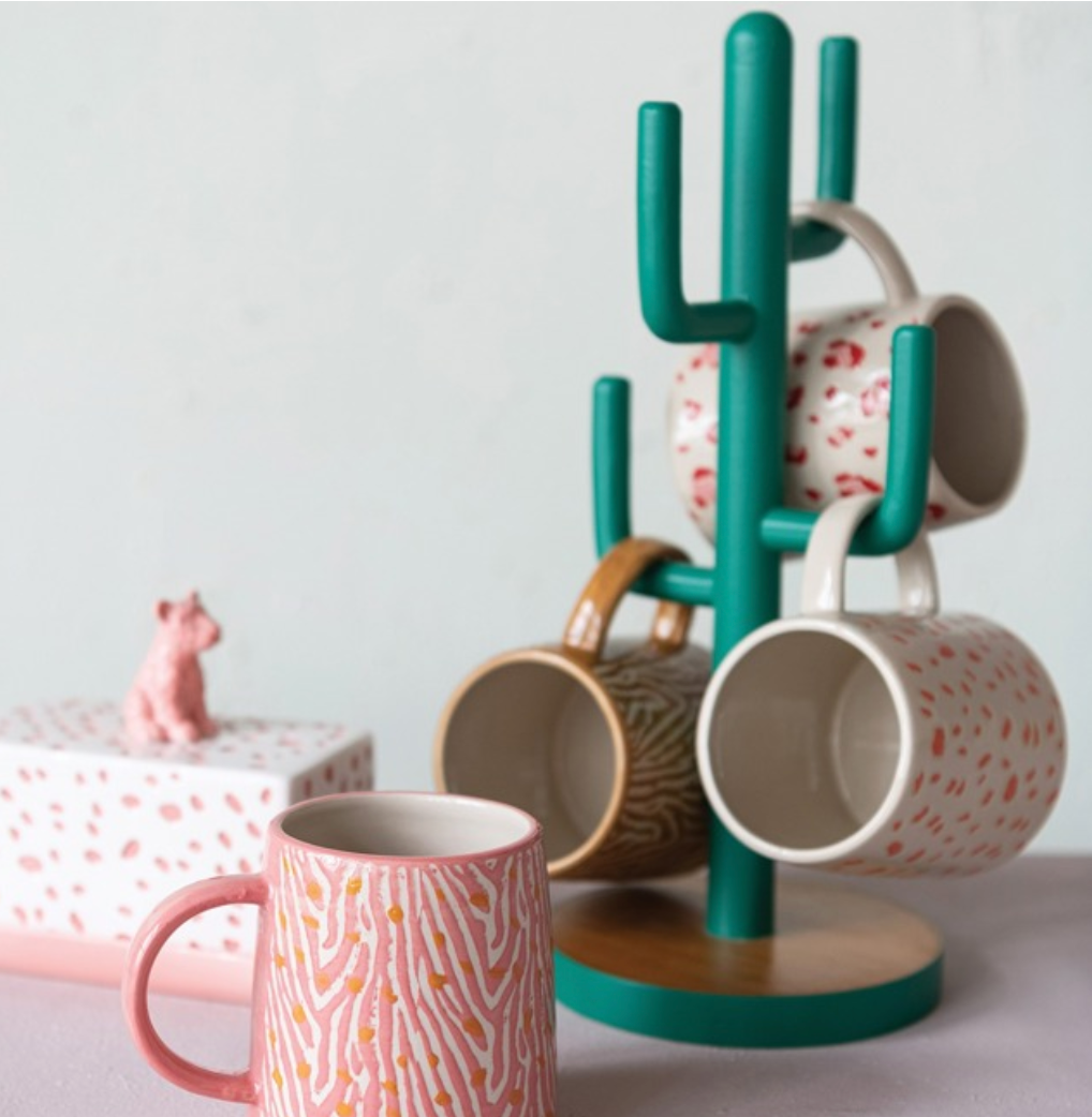 Wooden Cactus Mug Rack