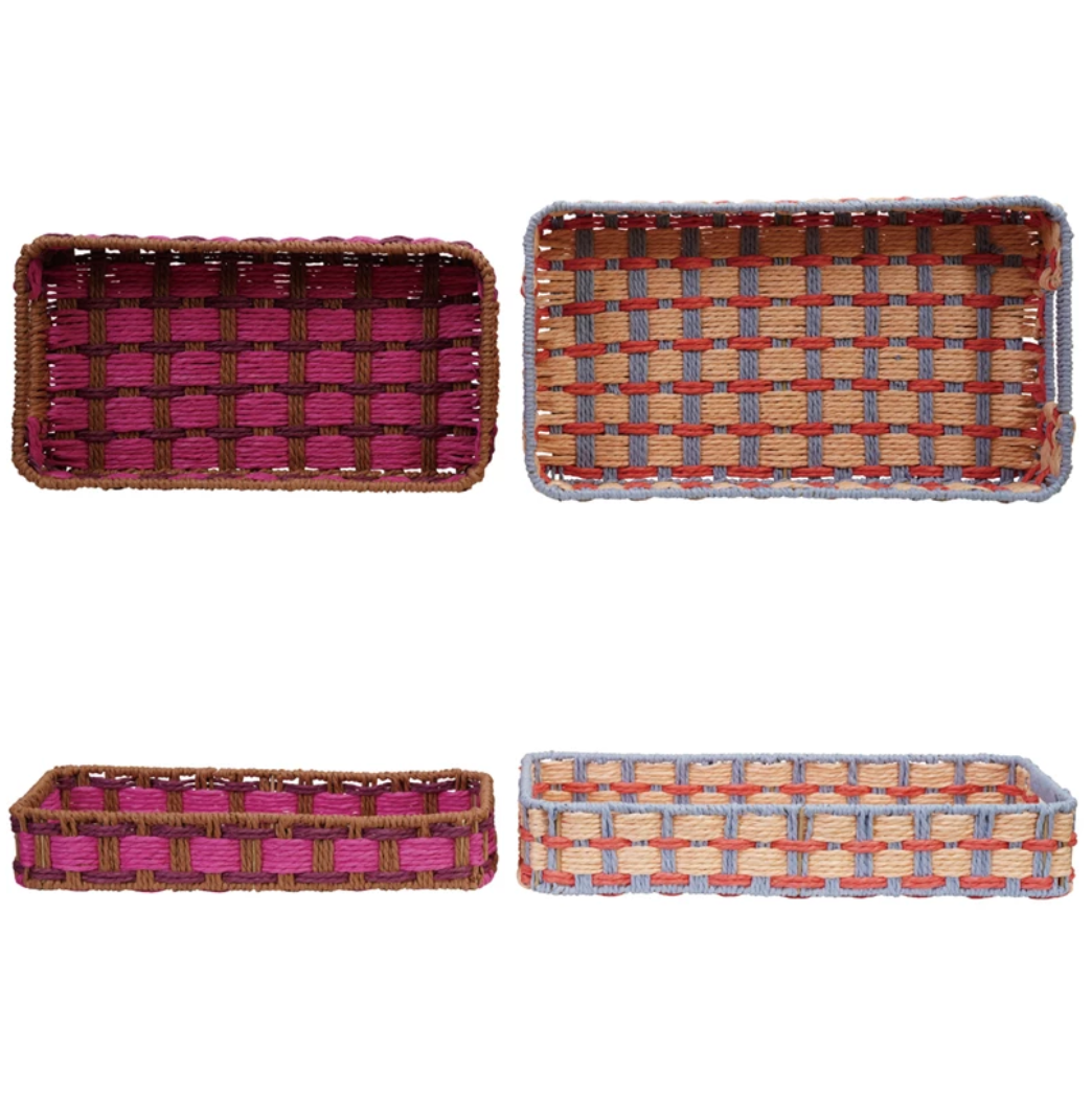 Decorative Woven Paper Rope Trays with Handles - Medium