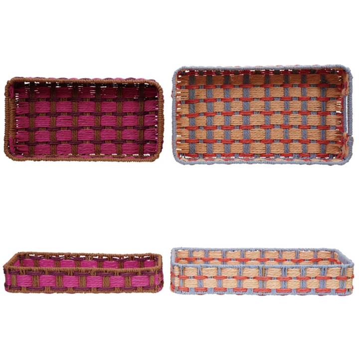 Decorative Woven Paper Rope Trays with Handles - Medium