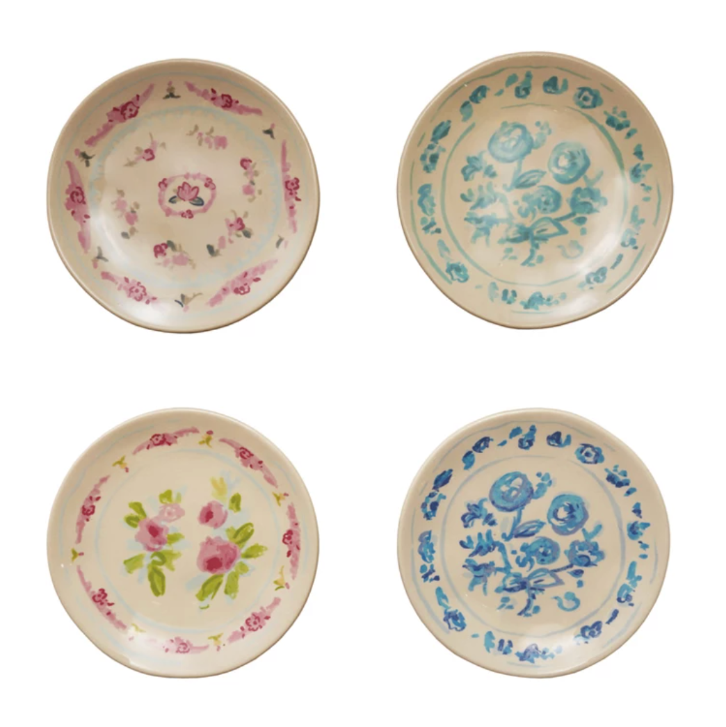 Stoneware Plate with Floral Image, 4 Styles