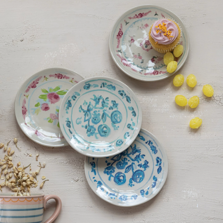 Stoneware Plate with Floral Image, 4 Styles